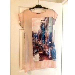 Bedo Beige Graphic Silky Dress